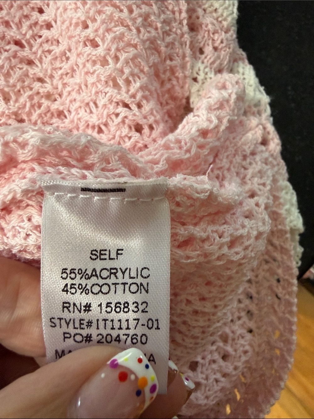 BiBi Pink and Cream Crochet V-Neck Sweater - Picture 5 of 5